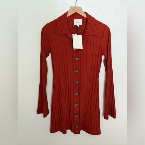 REFORMATION Benton Ribbed Button-Front Sweater Mini Dress - Picture 5 of 11